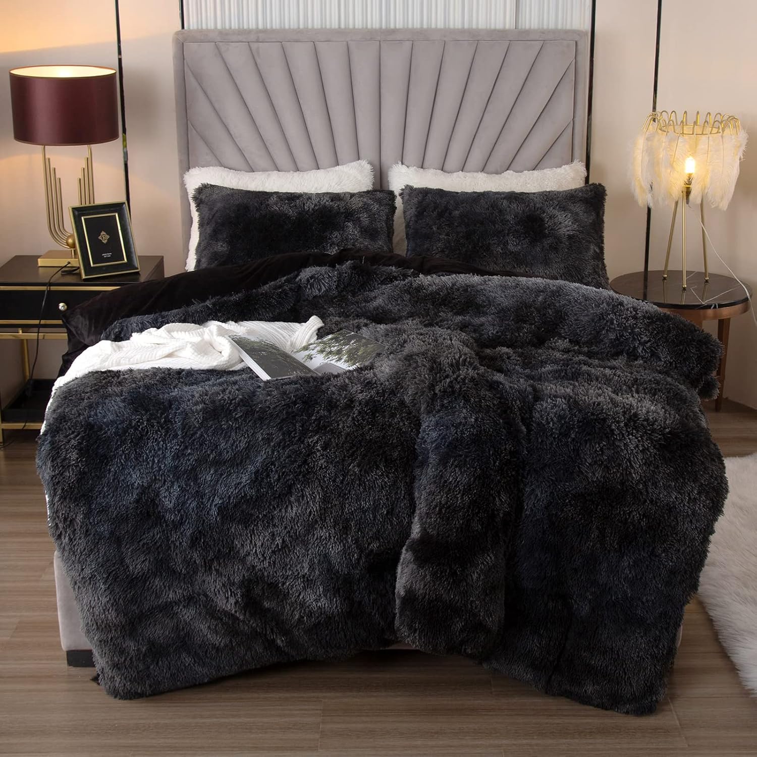 EMME Luxury Blue Fuzzy Duvet Cover Set Twin Size Fluffy Comforter Cover Set for Twin Bed 2 Pieces Shaggy and Plush Soft Bedding Duvet Covers (Tie Dye Blue, Twin) - Grand Goldman