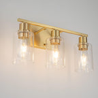 EMONG Gold Bathroom Light Fixtures, 3-Lights Vanity Light with Clear Glass Shade, Brushed Brass Wall Sconce for Hallway, Farmhouse, Living Room - Grand Goldman