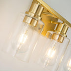 EMONG Gold Bathroom Light Fixtures, 3-Lights Vanity Light with Clear Glass Shade, Brushed Brass Wall Sconce for Hallway, Farmhouse, Living Room - Grand Goldman