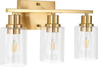 EMONG Gold Bathroom Light Fixtures, 3-Lights Vanity Light with Clear Glass Shade, Brushed Brass Wall Sconce for Hallway, Farmhouse, Living Room - Grand Goldman