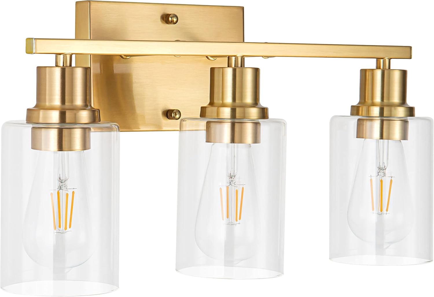 EMONG Gold Bathroom Light Fixtures, 3-Lights Vanity Light with Clear Glass Shade, Brushed Brass Wall Sconce for Hallway, Farmhouse, Living Room - Grand Goldman