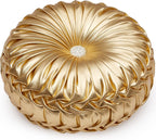 EUCIOR Gold Throw Pillows,Circular Pillow,Pumpkin Pleated Handmade Throw Pillows,Gold Pillows,Smooth Metallic Leather Decorative Pillows for Home Decor Bedroom Living Room Couch Bed Sofa(Gold) - Grand Goldman