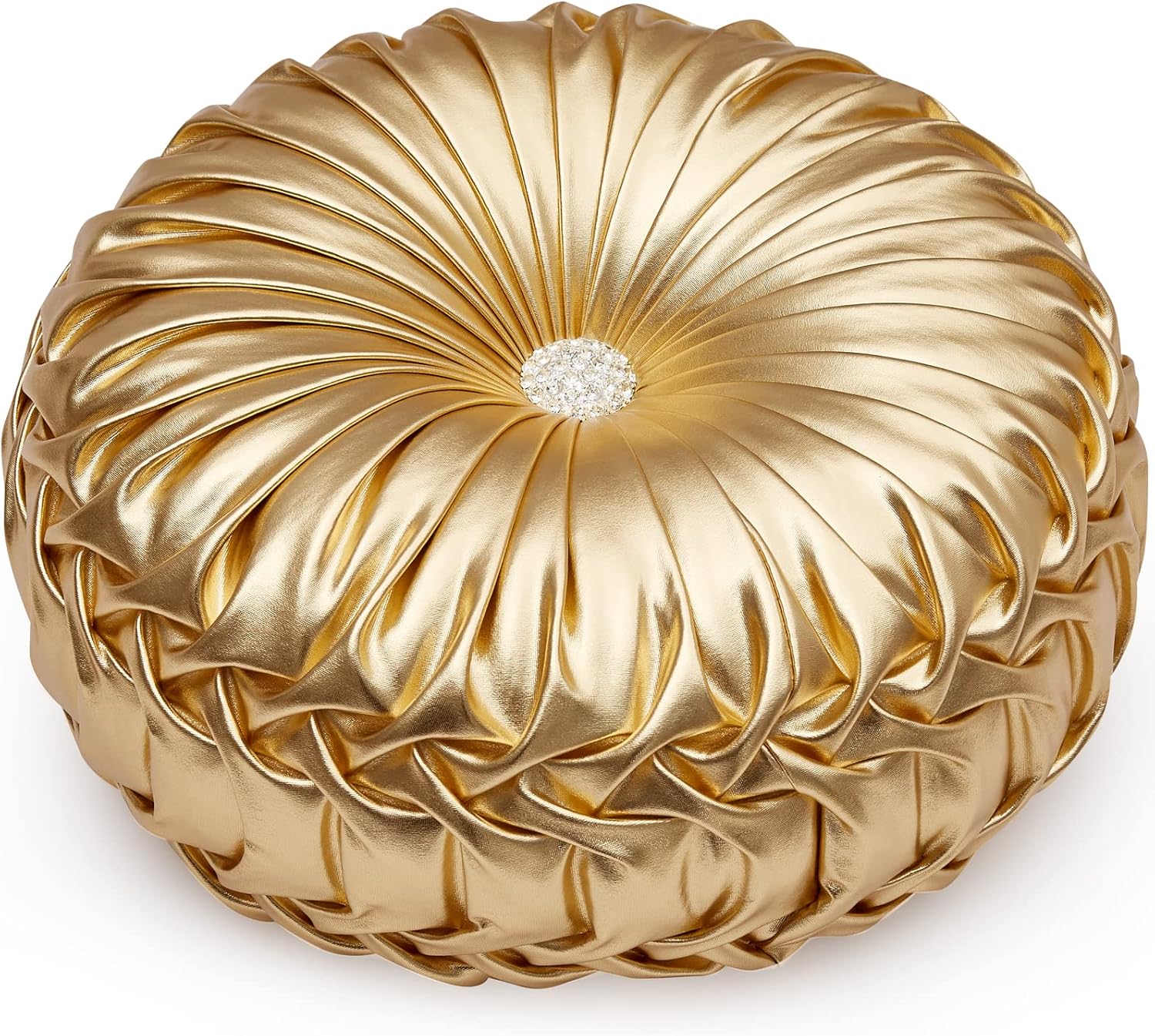 EUCIOR Gold Throw Pillows,Circular Pillow,Pumpkin Pleated Handmade Throw Pillows,Gold Pillows,Smooth Metallic Leather Decorative Pillows for Home Decor Bedroom Living Room Couch Bed Sofa(Gold) - Grand Goldman