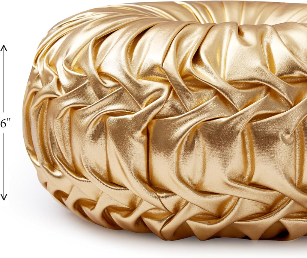 EUCIOR Gold Throw Pillows,Circular Pillow,Pumpkin Pleated Handmade Throw Pillows,Gold Pillows,Smooth Metallic Leather Decorative Pillows for Home Decor Bedroom Living Room Couch Bed Sofa(Gold) - Grand Goldman