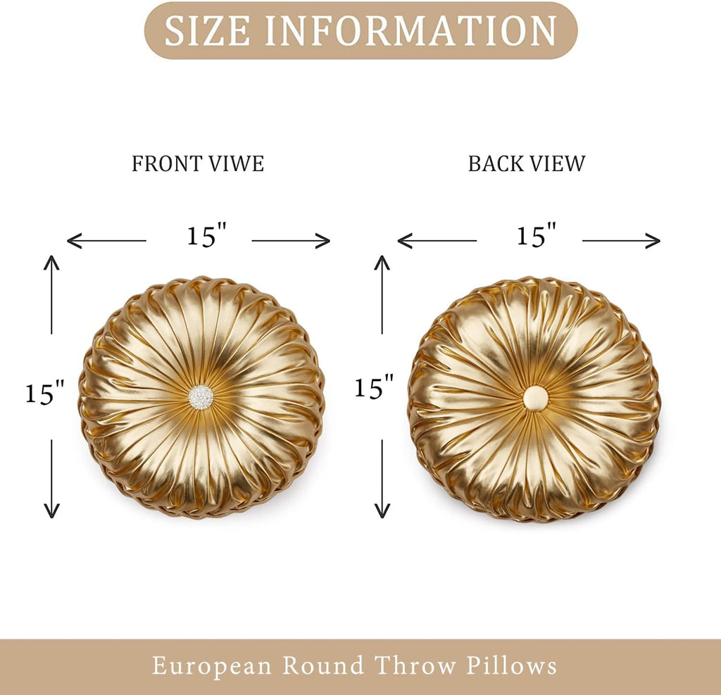 EUCIOR Gold Throw Pillows,Circular Pillow,Pumpkin Pleated Handmade Throw Pillows,Gold Pillows,Smooth Metallic Leather Decorative Pillows for Home Decor Bedroom Living Room Couch Bed Sofa(Gold) - Grand Goldman