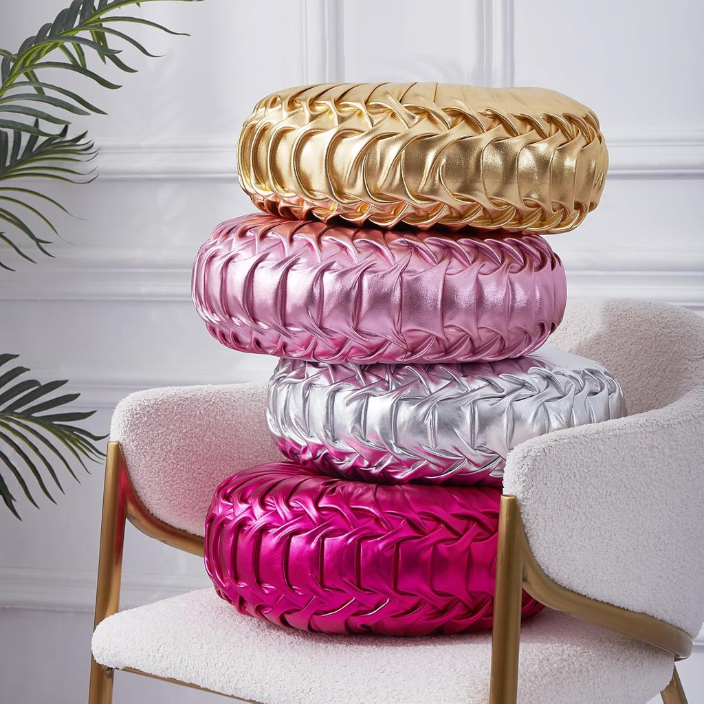 EUCIOR Gold Throw Pillows,Circular Pillow,Pumpkin Pleated Handmade Throw Pillows,Gold Pillows,Smooth Metallic Leather Decorative Pillows for Home Decor Bedroom Living Room Couch Bed Sofa(Gold) - Grand Goldman