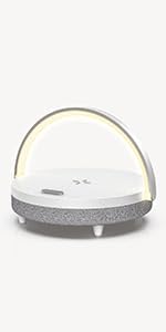 EZVALO Gift for Her, Music Table Lamp with Wireless Charger, 4 in 1 Touch Bedside Lamp, Portable Bluetooth Speaker, Phone Holder, Dimmable LED Night Light Birthday Gifts for Women, Men, Dad, Mom - Grand Goldman