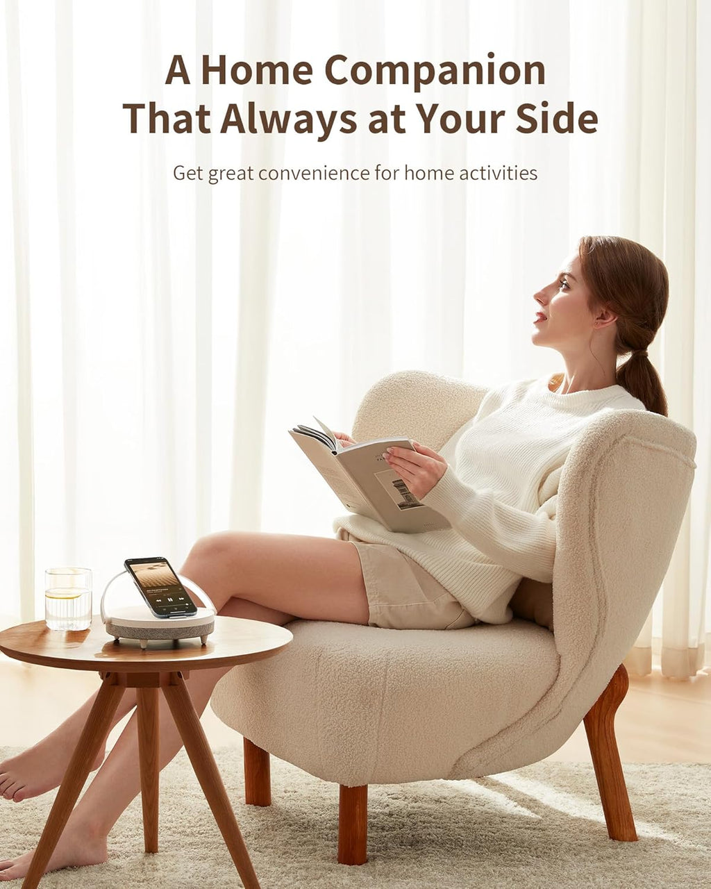 EZVALO Gift for Her, Music Table Lamp with Wireless Charger, 4 in 1 Touch Bedside Lamp, Portable Bluetooth Speaker, Phone Holder, Dimmable LED Night Light Birthday Gifts for Women, Men, Dad, Mom - Grand Goldman