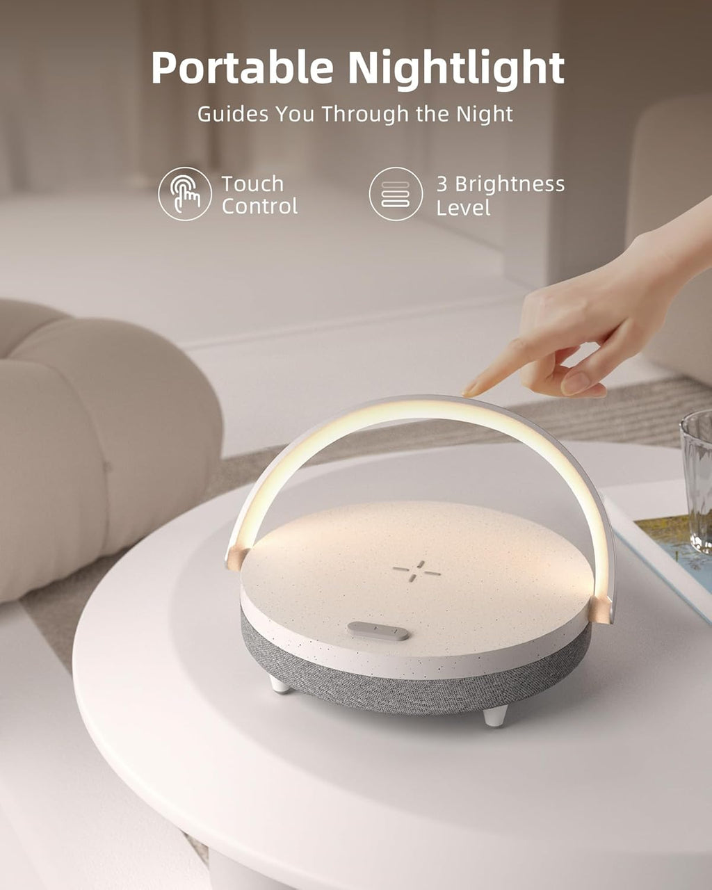 EZVALO Gift for Her, Music Table Lamp with Wireless Charger, 4 in 1 Touch Bedside Lamp, Portable Bluetooth Speaker, Phone Holder, Dimmable LED Night Light Birthday Gifts for Women, Men, Dad, Mom - Grand Goldman
