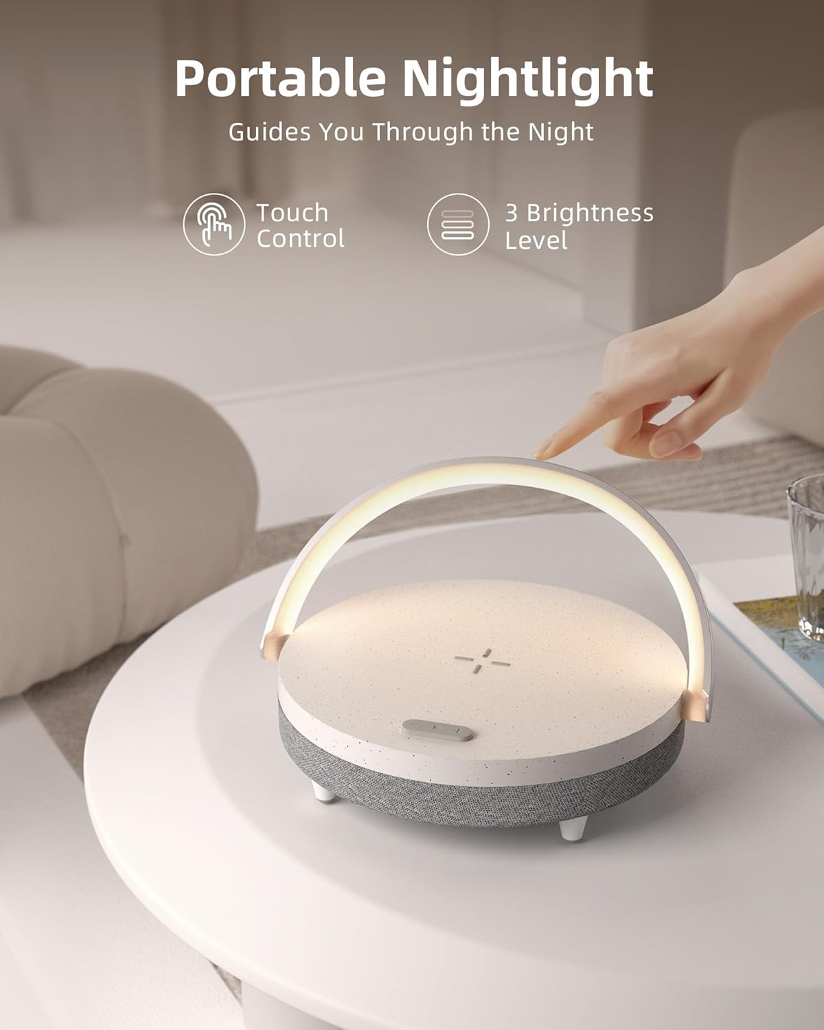 EZVALO Gift for Her, Music Table Lamp with Wireless Charger, 4 in 1 Touch Bedside Lamp, Portable Bluetooth Speaker, Phone Holder, Dimmable LED Night Light Birthday Gifts for Women, Men, Dad, Mom - Grand Goldman