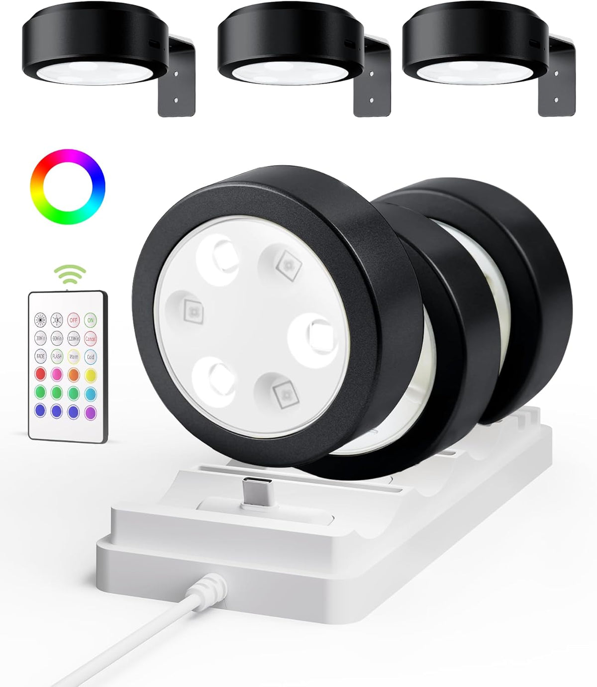 EZVALO Picture Lights for Wall with 2 Color Temps & 12 RGB,1200mAh Rechargeable Battery Painting Light,Dimmable Art Display Light with Remote Timer,Wireless Gallery Lights for Picture,Frame(6 Pack) - Grand Goldman