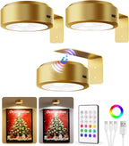 EZVALO Picture Lights for Wall with 2 Color Temps & 12 RGB,1200mAh Rechargeable Battery Painting Light,Dimmable Art Display Light with Remote Timer,Wireless Gallery Lights for Picture,Frame(6 Pack) - Grand Goldman