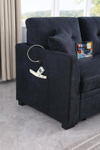 Eafurn L-Shape Reversible Sectional Sofa Bed Convertible Sleeper Corner Couch w/USB Ports and Storage Chaise, 4 in 1 Pull-Out Sofabed for Living Room, Apartment, Office - Grand Goldman