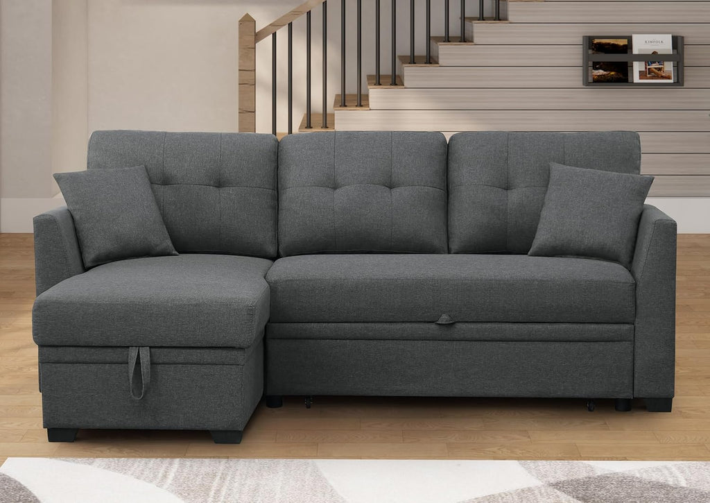 Eafurn L Shaped Sectional Sleeper Sofa Couches Pull Out Sofabed with Storage Chaise,Removable Back Cushions, Reversible Pullout Sofa&Couch for Living Room Apartment - Grand Goldman