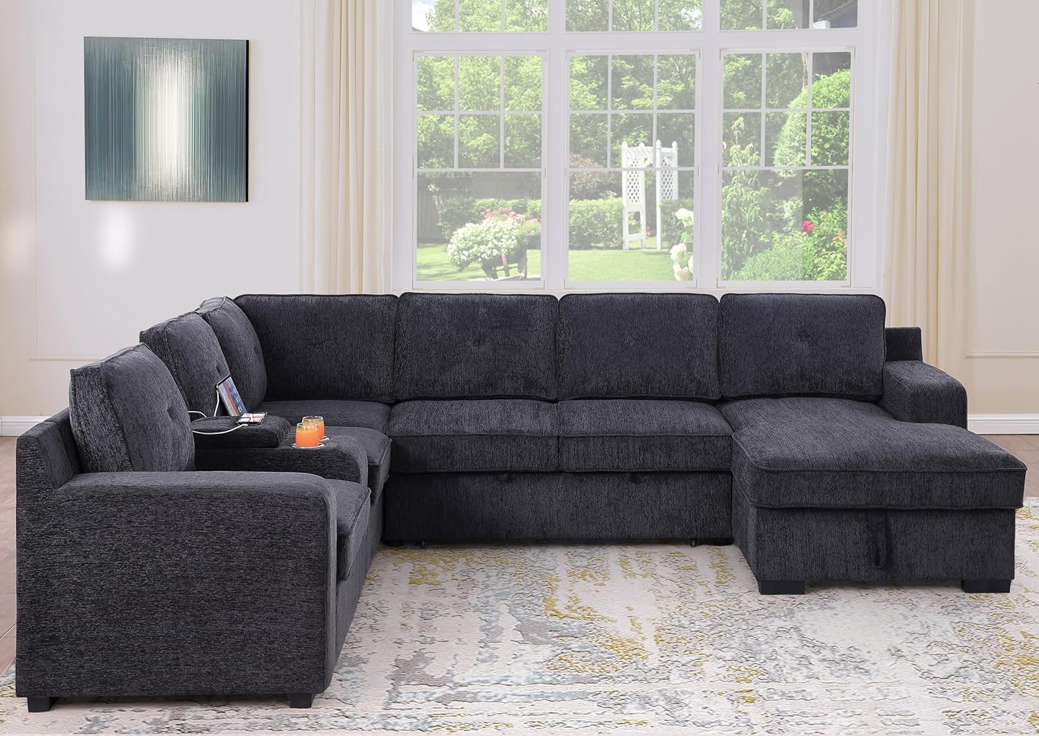 Eafurn L Shaped Sectional Sleeper Sofa Couches Pull Out Sofabed with Storage Chaise,Removable Back Cushions, Reversible Pullout Sofa&Couch for Living Room Apartment - Grand Goldman