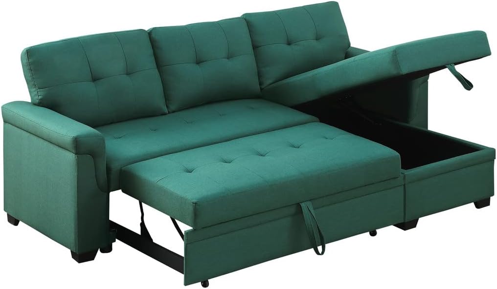 Eafurn L Shaped Sectional Sleeper Sofa Couches Pull Out Sofabed with Storage Chaise,Removable Back Cushions, Reversible Pullout Sofa&Couch for Living Room Apartment - Grand Goldman