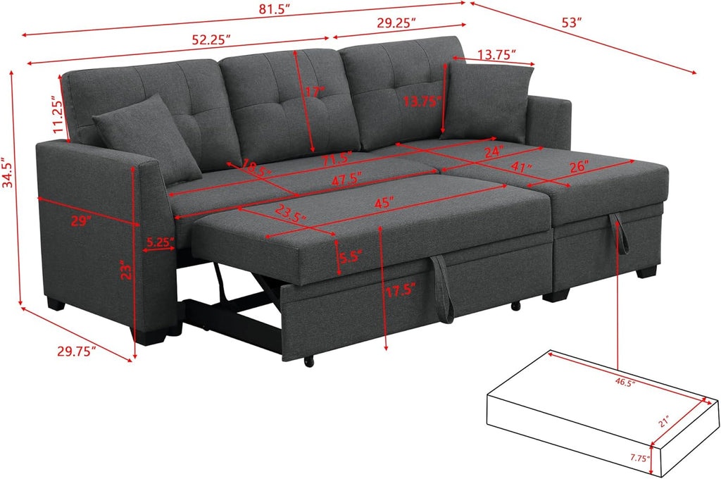Eafurn L Shaped Sectional Sleeper Sofa Couches Pull Out Sofabed with Storage Chaise,Removable Back Cushions, Reversible Pullout Sofa&Couch for Living Room Apartment - Grand Goldman