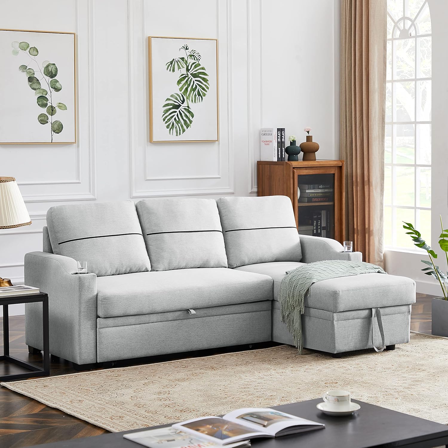 Eafurn L Shaped Sectional Sleeper Sofa Couches Pull Out Sofabed with Storage Chaise,Removable Back Cushions, Reversible Pullout Sofa&Couch for Living Room Apartment - Grand Goldman