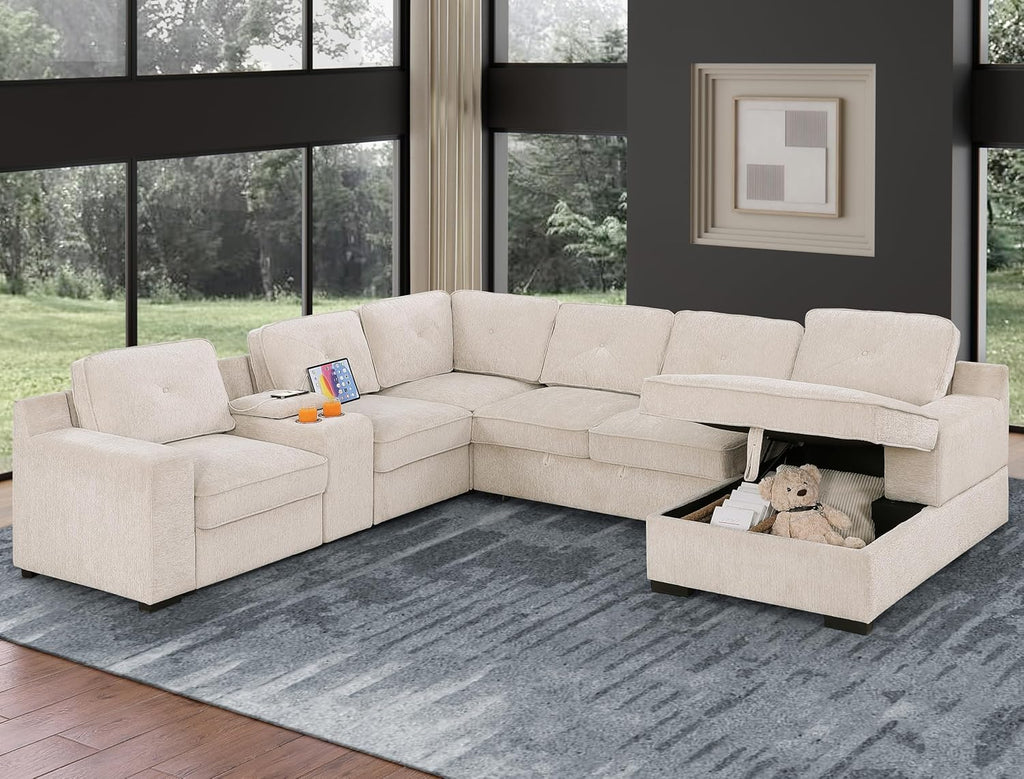 Eafurn L Shaped Sectional Sleeper Sofa Couches Pull Out Sofabed with Storage Chaise,Removable Back Cushions, Reversible Pullout Sofa&Couch for Living Room Apartment - Grand Goldman