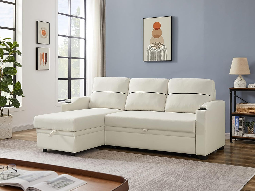 Eafurn L Shaped Sectional Sleeper Sofa Couches Pull Out Sofabed with Storage Chaise,Removable Back Cushions, Reversible Pullout Sofa&Couch for Living Room Apartment - Grand Goldman