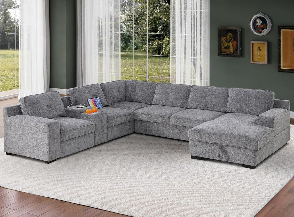 Eafurn L Shaped Sectional Sleeper Sofa Couches Pull Out Sofabed with Storage Chaise,Removable Back Cushions, Reversible Pullout Sofa&Couch for Living Room Apartment - Grand Goldman
