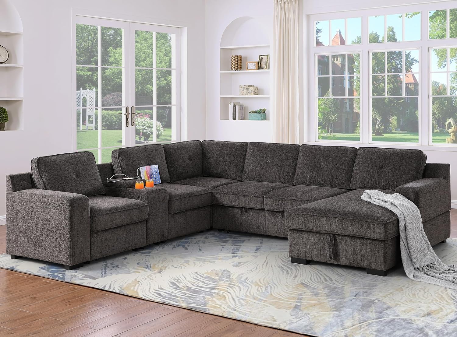 Eafurn L Shaped Sectional Sleeper Sofa Couches Pull Out Sofabed with Storage Chaise,Removable Back Cushions, Reversible Pullout Sofa&Couch for Living Room Apartment - Grand Goldman