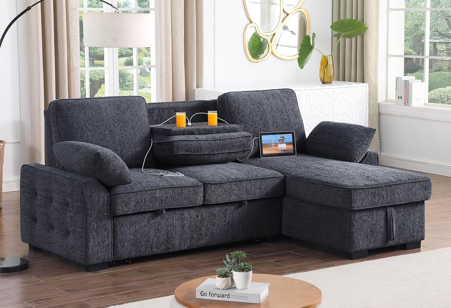 Eafurn L Shaped Sectional Sleeper Sofa Couches Pull Out Sofabed with Storage Chaise,Removable Back Cushions, Reversible Pullout Sofa&Couch for Living Room Apartment - Grand Goldman