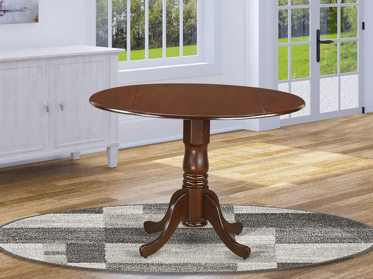 East West Furniture DLT-ABK-TP Dublin Dining Table - a Round Wooden Table Top with Dropleaf & Pedestal Base, 42x42 Inch, Wirebrushed Black - Grand Goldman