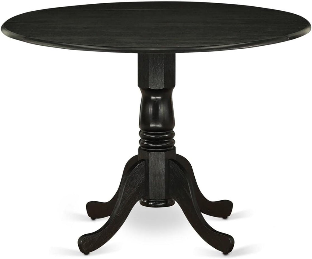 East West Furniture DLT-ABK-TP Dublin Dining Table - a Round Wooden Table Top with Dropleaf & Pedestal Base, 42x42 Inch, Wirebrushed Black - Grand Goldman