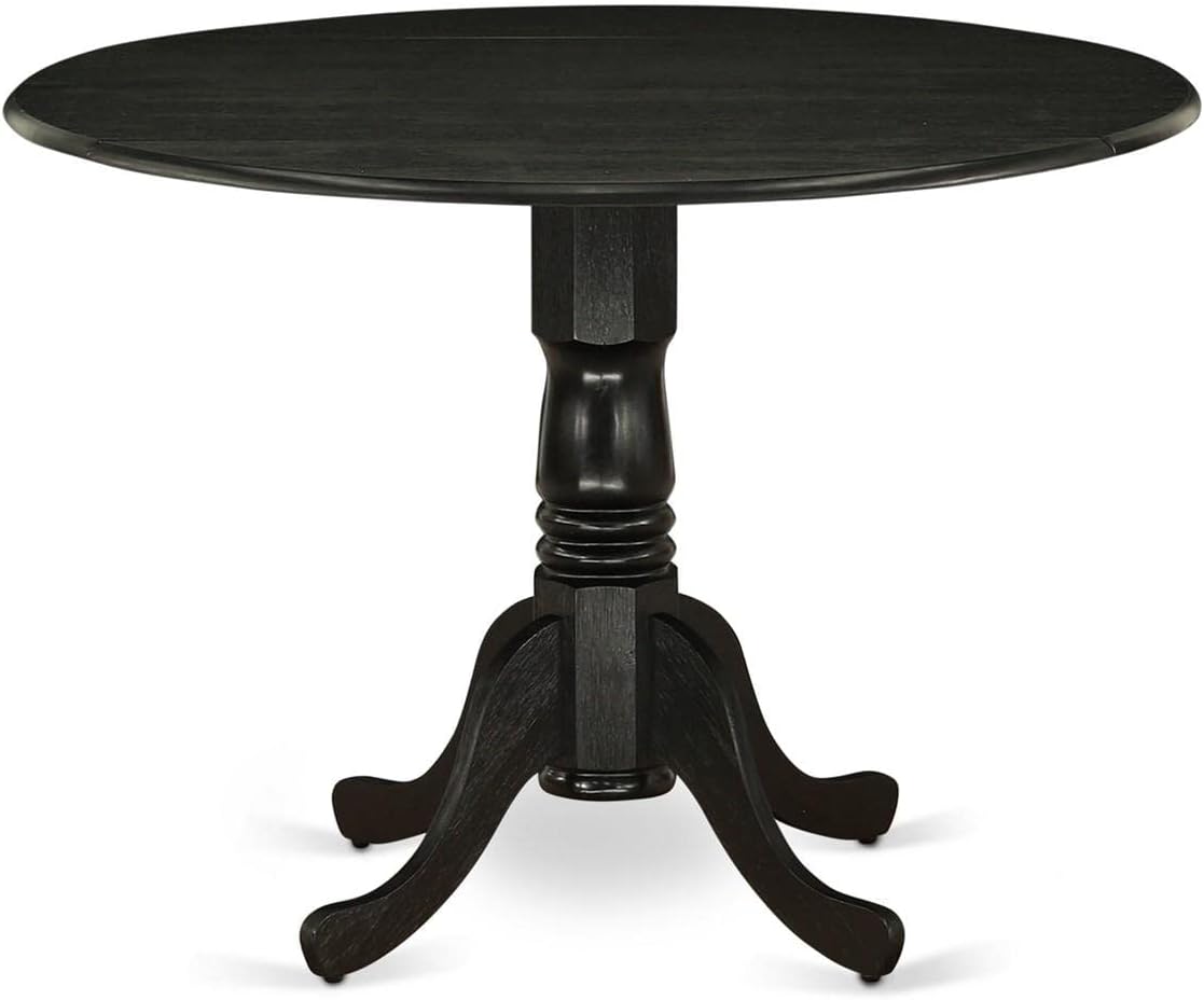 East West Furniture DLT-ABK-TP Dublin Dining Table - a Round Wooden Table Top with Dropleaf & Pedestal Base, 42x42 Inch, Wirebrushed Black - Grand Goldman
