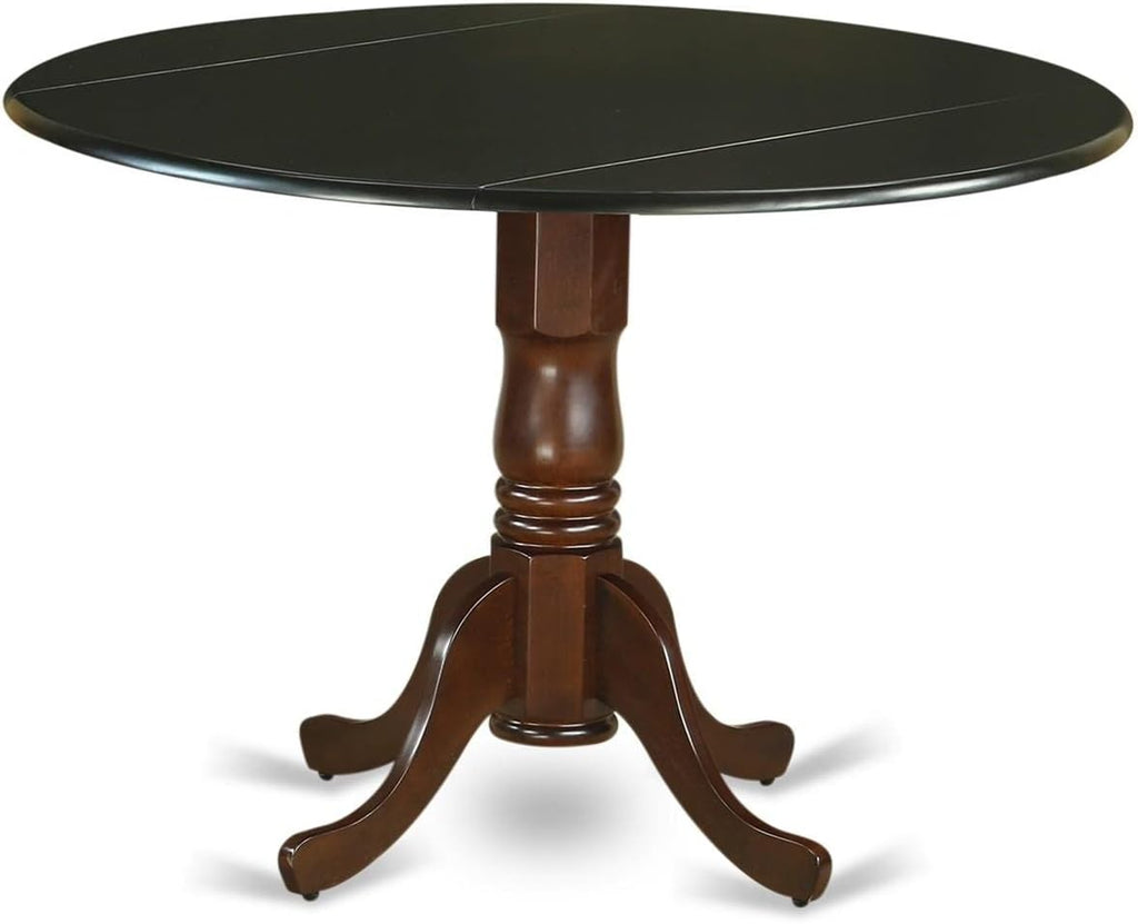 East West Furniture DLT-ABK-TP Dublin Dining Table - a Round Wooden Table Top with Dropleaf & Pedestal Base, 42x42 Inch, Wirebrushed Black - Grand Goldman
