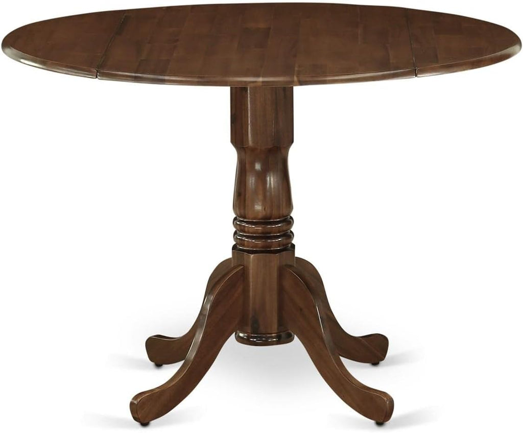 East West Furniture DLT-ABK-TP Dublin Dining Table - a Round Wooden Table Top with Dropleaf & Pedestal Base, 42x42 Inch, Wirebrushed Black - Grand Goldman