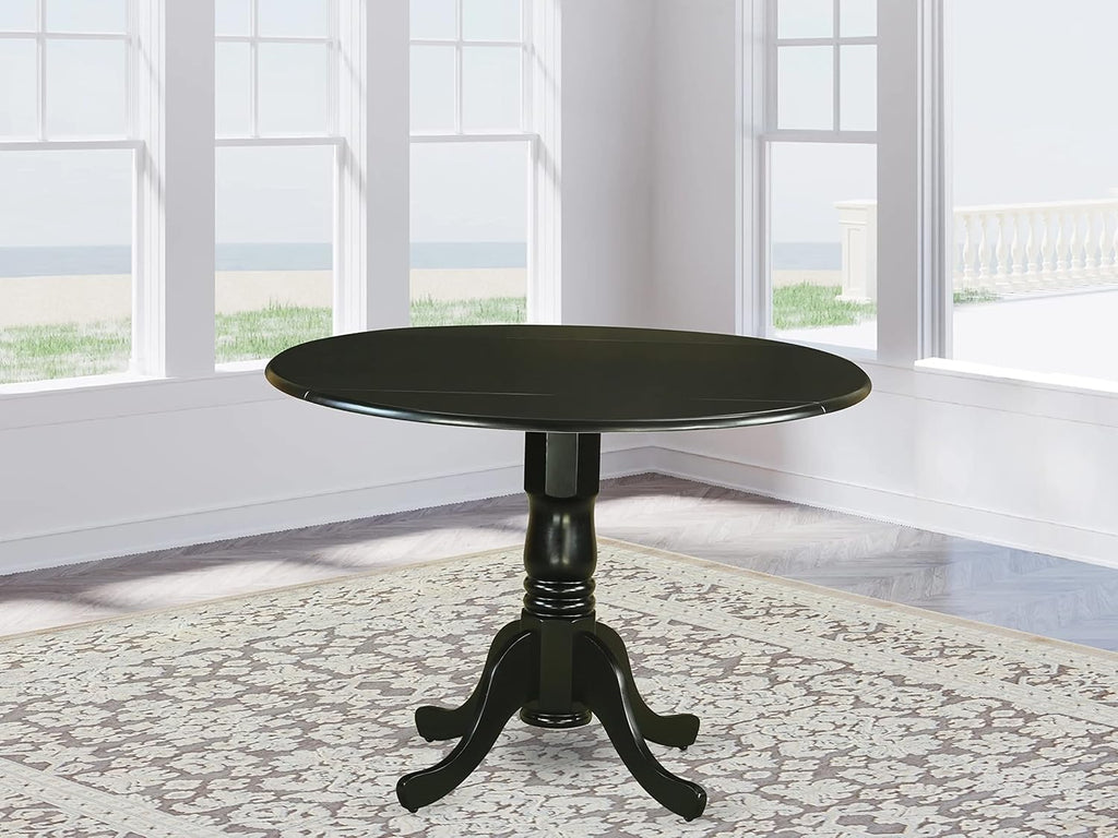 East West Furniture DLT-ABK-TP Dublin Dining Table - a Round Wooden Table Top with Dropleaf & Pedestal Base, 42x42 Inch, Wirebrushed Black - Grand Goldman