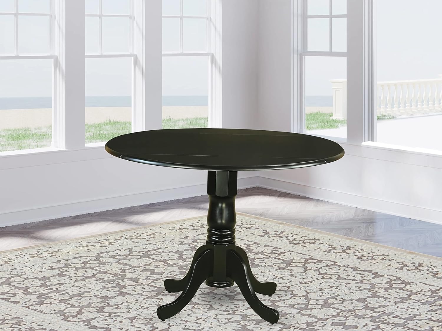 East West Furniture DLT-ABK-TP Dublin Dining Table - a Round Wooden Table Top with Dropleaf & Pedestal Base, 42x42 Inch, Wirebrushed Black - Grand Goldman