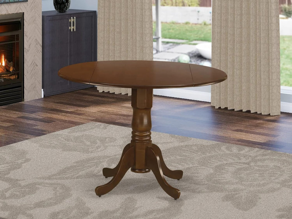 East West Furniture DLT-ABK-TP Dublin Dining Table - a Round Wooden Table Top with Dropleaf & Pedestal Base, 42x42 Inch, Wirebrushed Black - Grand Goldman