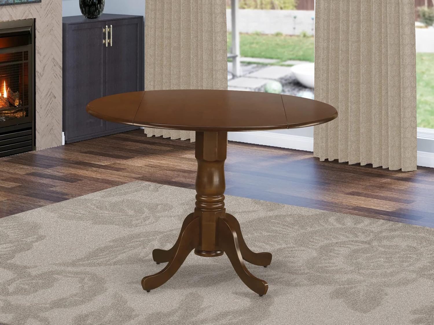 East West Furniture DLT-ABK-TP Dublin Dining Table - a Round Wooden Table Top with Dropleaf & Pedestal Base, 42x42 Inch, Wirebrushed Black - Grand Goldman