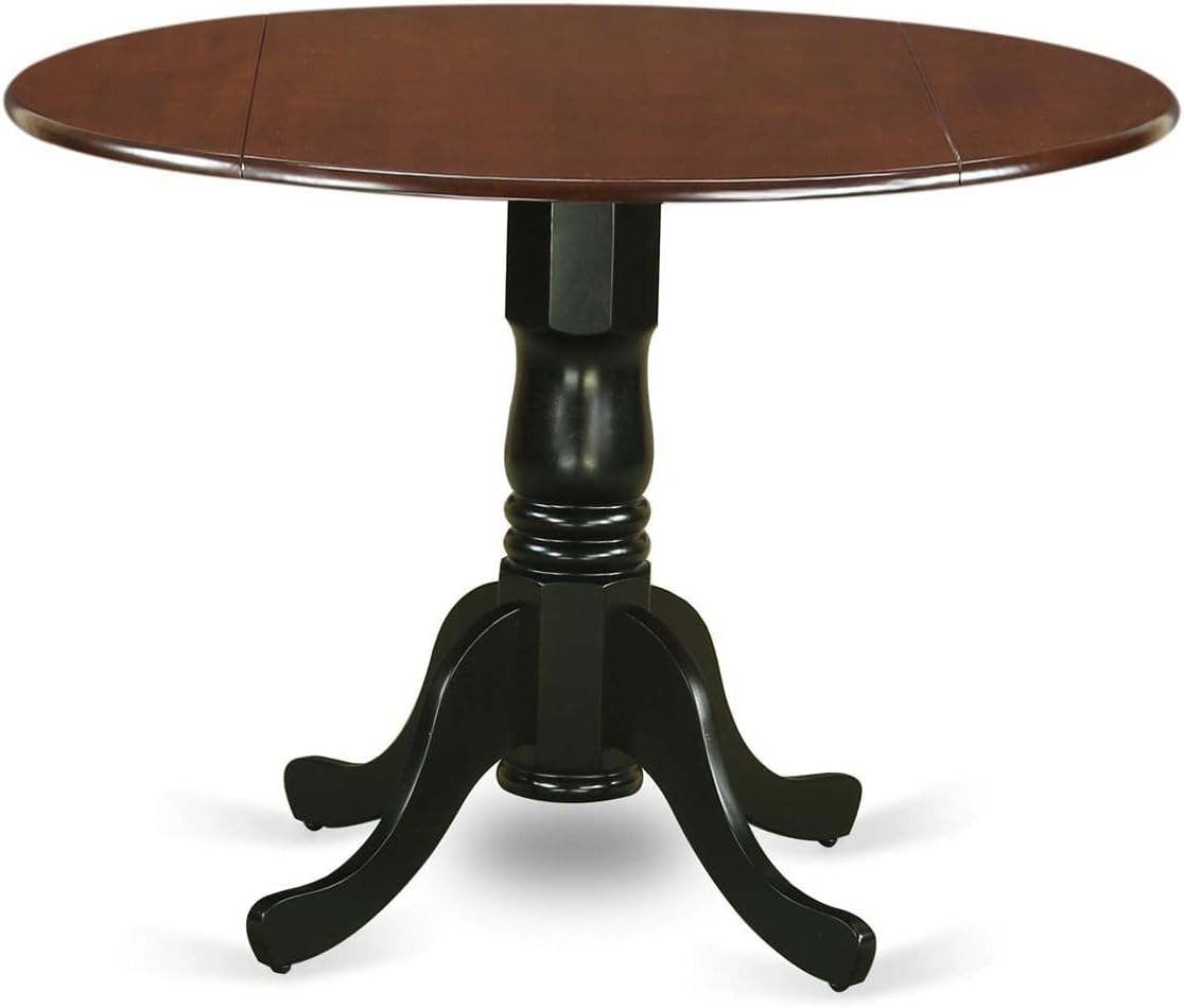 East West Furniture DLT-ABK-TP Dublin Dining Table - a Round Wooden Table Top with Dropleaf & Pedestal Base, 42x42 Inch, Wirebrushed Black - Grand Goldman