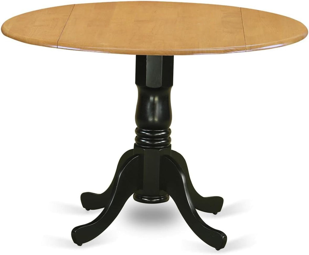 East West Furniture DLT-ABK-TP Dublin Dining Table - a Round Wooden Table Top with Dropleaf & Pedestal Base, 42x42 Inch, Wirebrushed Black - Grand Goldman