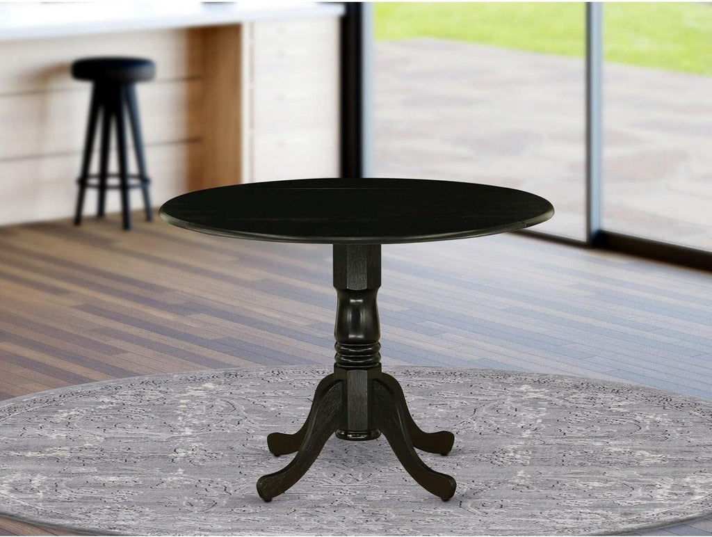East West Furniture DLT-ABK-TP Dublin Dining Table - a Round Wooden Table Top with Dropleaf & Pedestal Base, 42x42 Inch, Wirebrushed Black - Grand Goldman