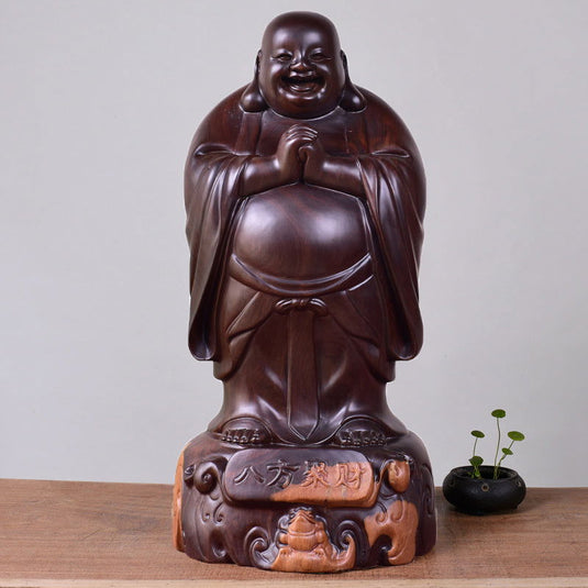 Ebony wood carving Maitreya Buddha statue decoration - Grand Goldman