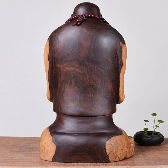 Ebony wood carving Maitreya Buddha statue decoration - Grand Goldman