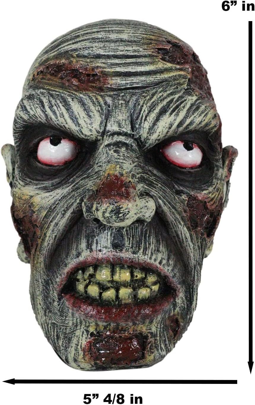 Ebros Gift Apocalypse Zombie Undead Walker Skull Head with Peeling Flesh Figurine Dead Rising T Virus Infected Zombies Undeads Macabre Halloween Home Decor Sculpture - Grand Goldman