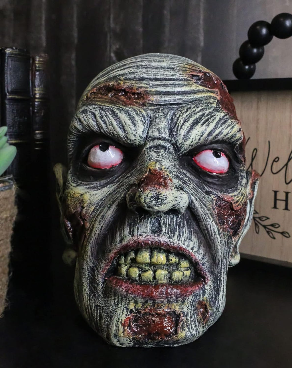 Ebros Gift Apocalypse Zombie Undead Walker Skull Head with Peeling Flesh Figurine Dead Rising T Virus Infected Zombies Undeads Macabre Halloween Home Decor Sculpture - Grand Goldman
