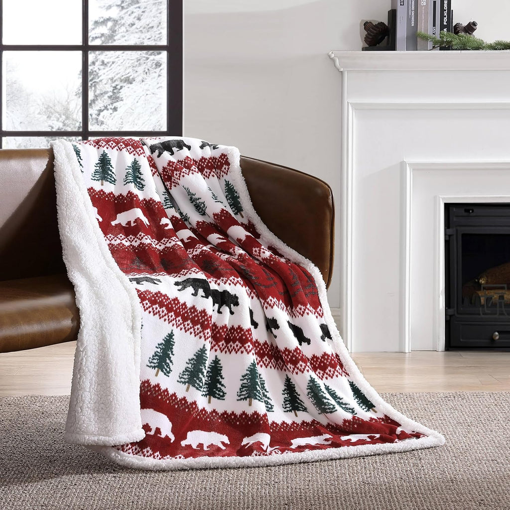Eddie Bauer - Throw Blanket, Super Soft Reversible Sherpa Fleece Bedding, Ideal Christmas & White Elephant Gifts, Cozy Plaid Throw Blankets for Couch (Grizzly Peak Red, Throw) - Grand Goldman