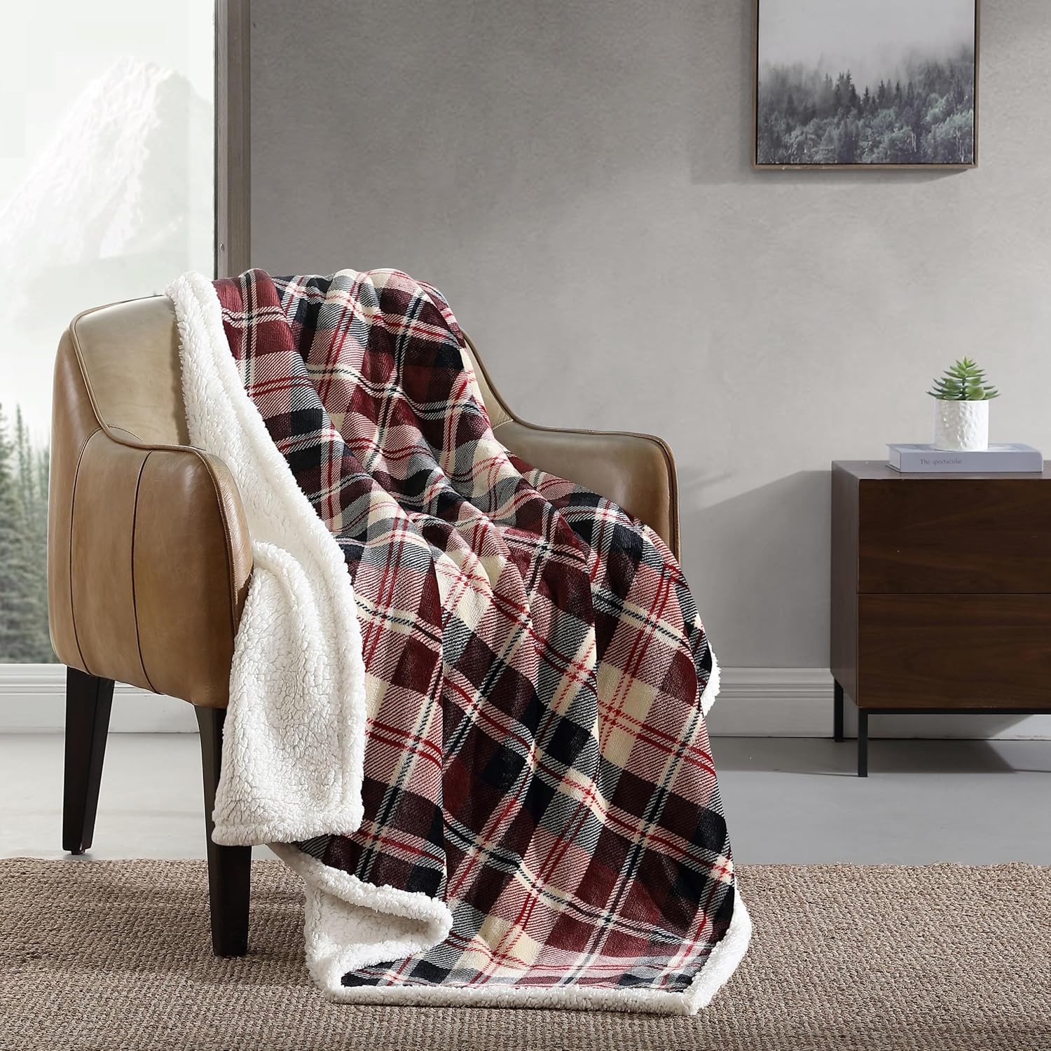 Eddie Bauer - Throw Blanket, Super Soft Reversible Sherpa Fleece Bedding, Ideal Christmas & White Elephant Gifts, Cozy Plaid Throw Blankets for Couch (Grizzly Peak Red, Throw) - Grand Goldman