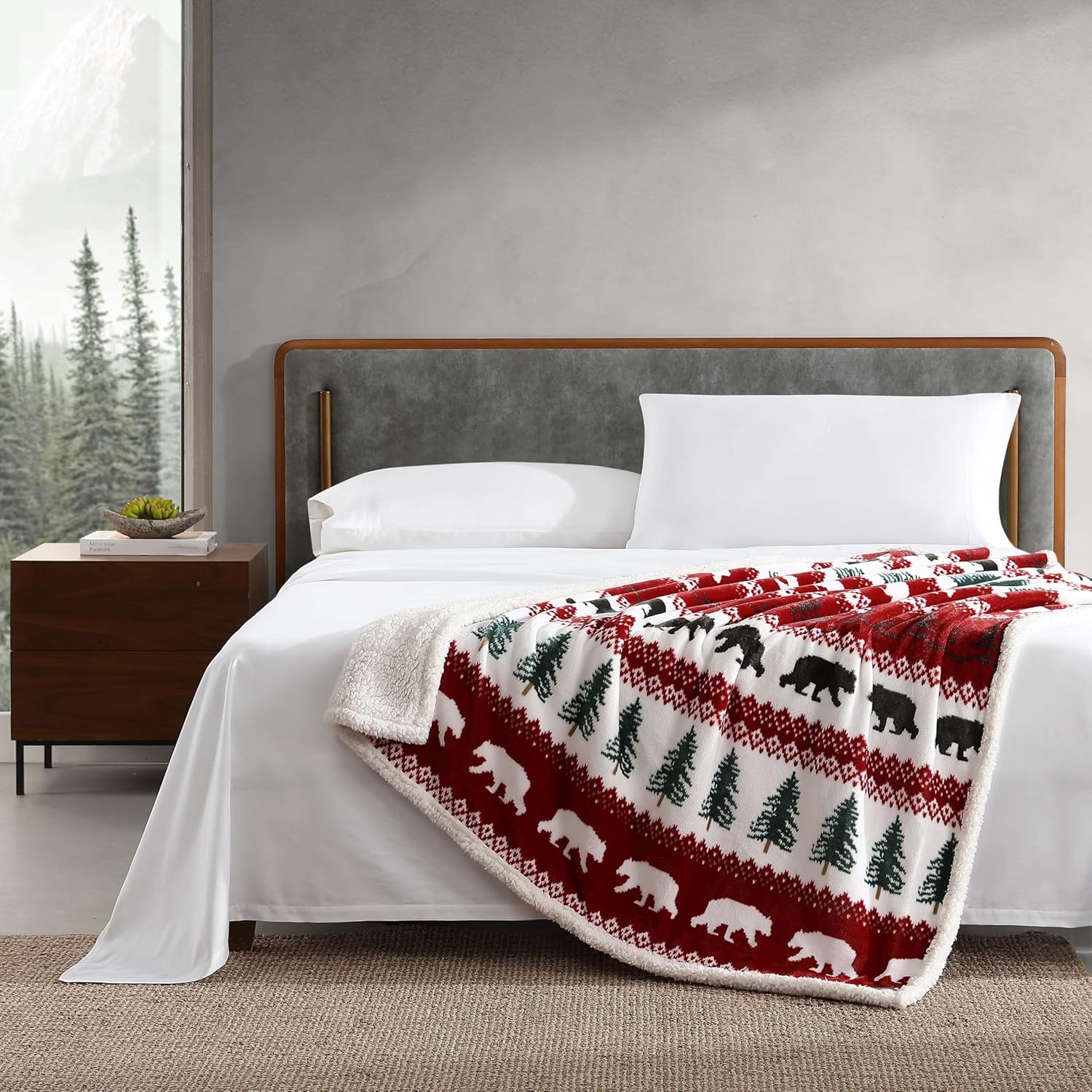 Eddie Bauer - Throw Blanket, Super Soft Reversible Sherpa Fleece Bedding, Ideal Christmas & White Elephant Gifts, Cozy Plaid Throw Blankets for Couch (Grizzly Peak Red, Throw) - Grand Goldman