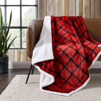 Eddie Bauer - Throw Blanket, Super Soft Reversible Sherpa Fleece Bedding, Ideal Christmas & White Elephant Gifts, Cozy Plaid Throw Blankets for Couch (Grizzly Peak Red, Throw) - Grand Goldman