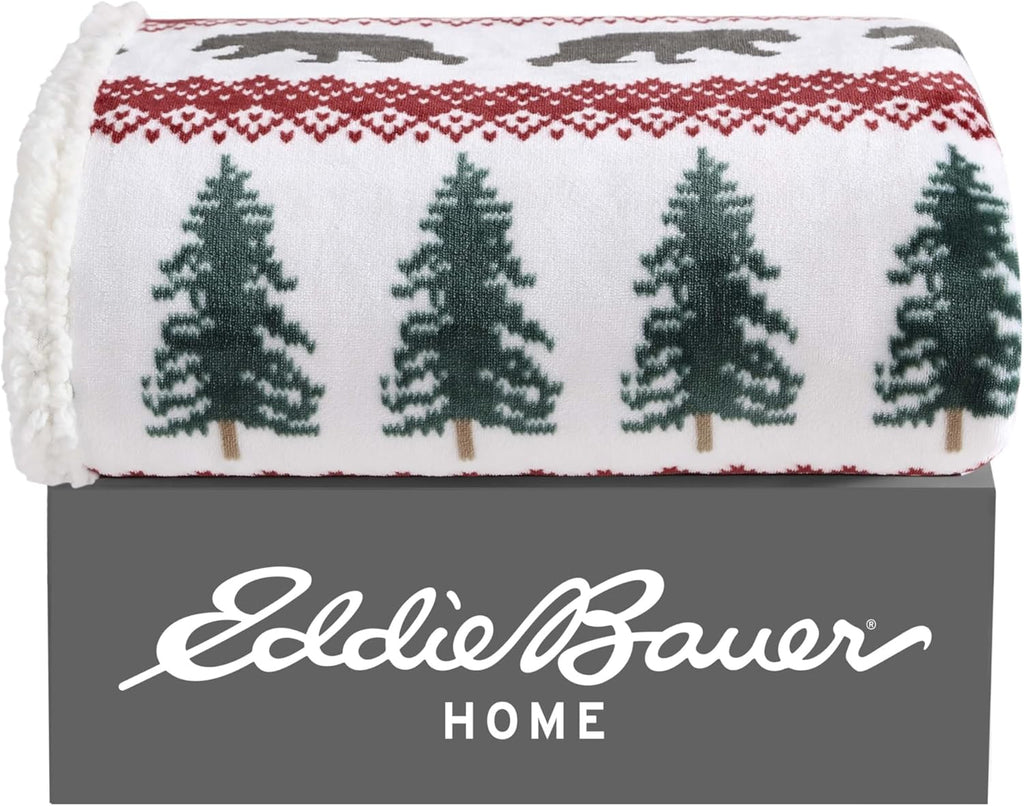 Eddie Bauer - Throw Blanket, Super Soft Reversible Sherpa Fleece Bedding, Ideal Christmas & White Elephant Gifts, Cozy Plaid Throw Blankets for Couch (Grizzly Peak Red, Throw) - Grand Goldman