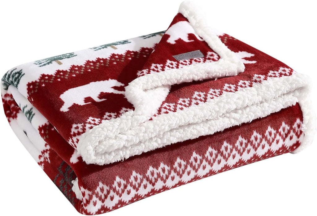 Eddie Bauer - Throw Blanket, Super Soft Reversible Sherpa Fleece Bedding, Ideal Christmas & White Elephant Gifts, Cozy Plaid Throw Blankets for Couch (Grizzly Peak Red, Throw) - Grand Goldman