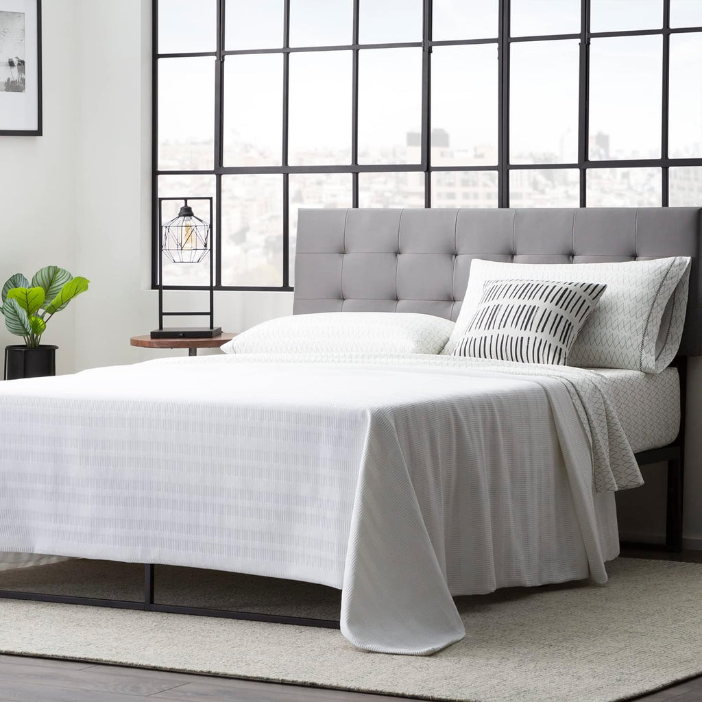 Edenbrook Hawthorne Faux Leather Headboard - Modern -Adjustable Height - Buttonless Tufting, King/Cal King, Black - Grand Goldman